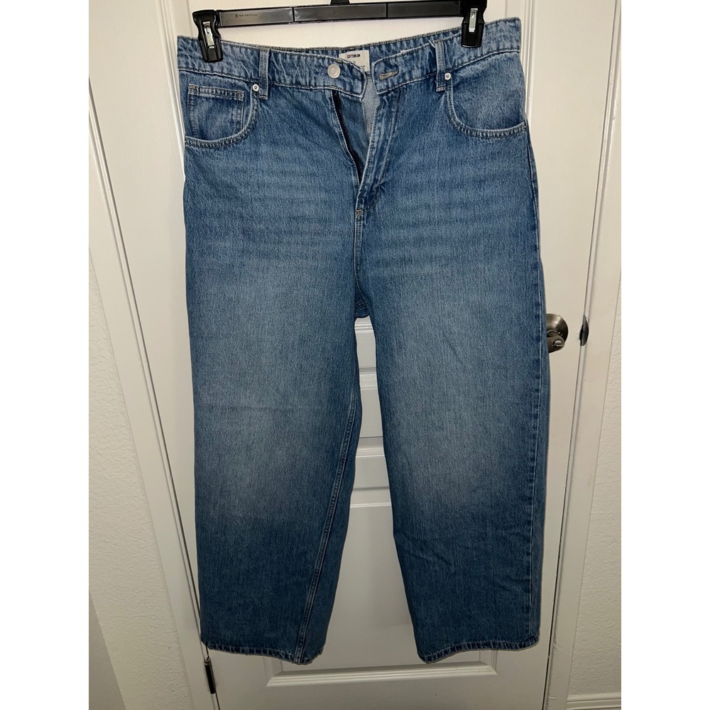 Cotton On Boyfriend Super Baggy Jeans Medium Wash Blue High Waist Denim Size 30